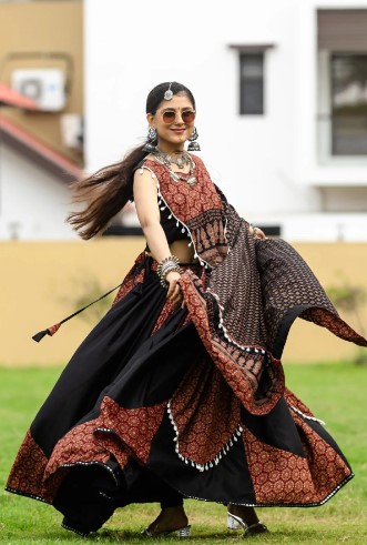 Cotton Printed Lehenga Choli with Gota Kodi Work